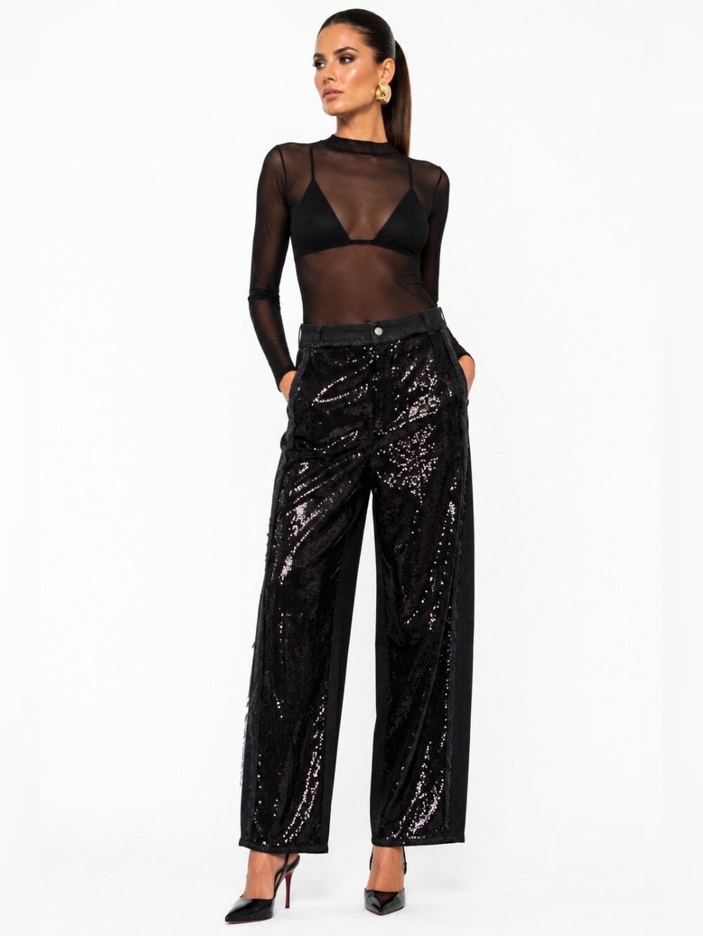 NWT Philosophy di Lorenzo Serafini Black Sequin Baggy Straight Jeans US 8 $890